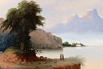 19th century Painter. Romantic Lakeside Landscape. A beautiful and serene 19th-century Image - 1