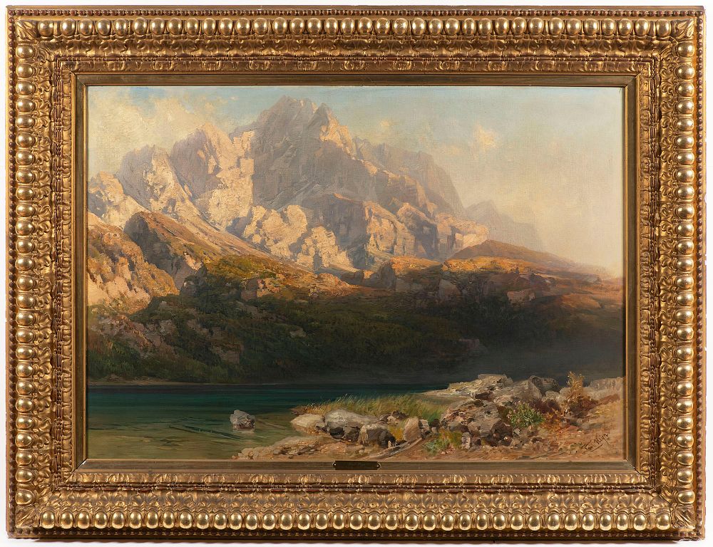 Carl Heyn (German, 1843–1906) Alpine Lake Landscape. A fine 19th-century oil painting by the 