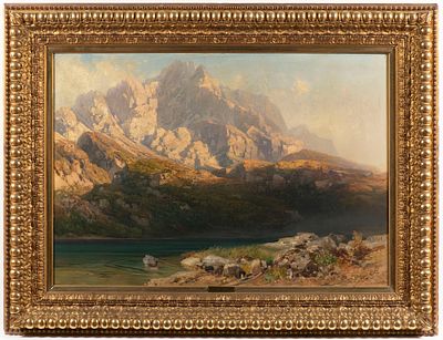 Carl Heyn (German, 1843–1906) Alpine Lake Landscape. A fine 19th-century oil painting by the 