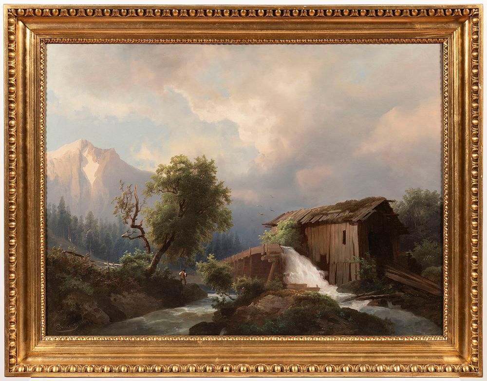 Josef Thoma (Austrian, 1828-1899) - Josef Thoma (Austrian, 1828-1899) "Alpine Landscape with a Mill". 