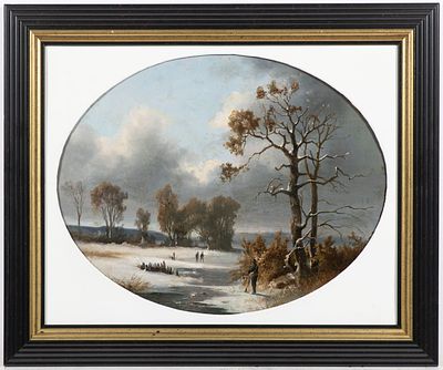 German painter 19th century Hunters in a winter landscape. Oil/canvas 36x45cm Dimensions 36 x 45 cm