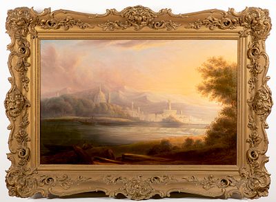 19th century painter View of Florence. Summery view across the Arno to the silhouette of the 