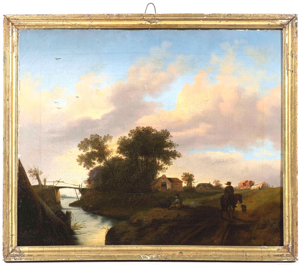 Painter 18th century- Landscape with staffage figures. Landscape with staffage figures, oil on 