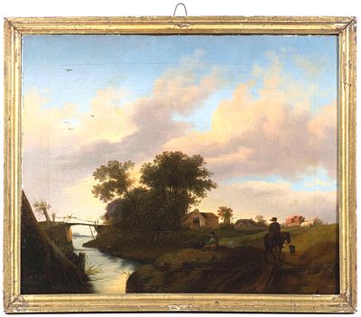 Painter 18th century- Landscape with staffage figures. Landscape with staffage figures, oil on 