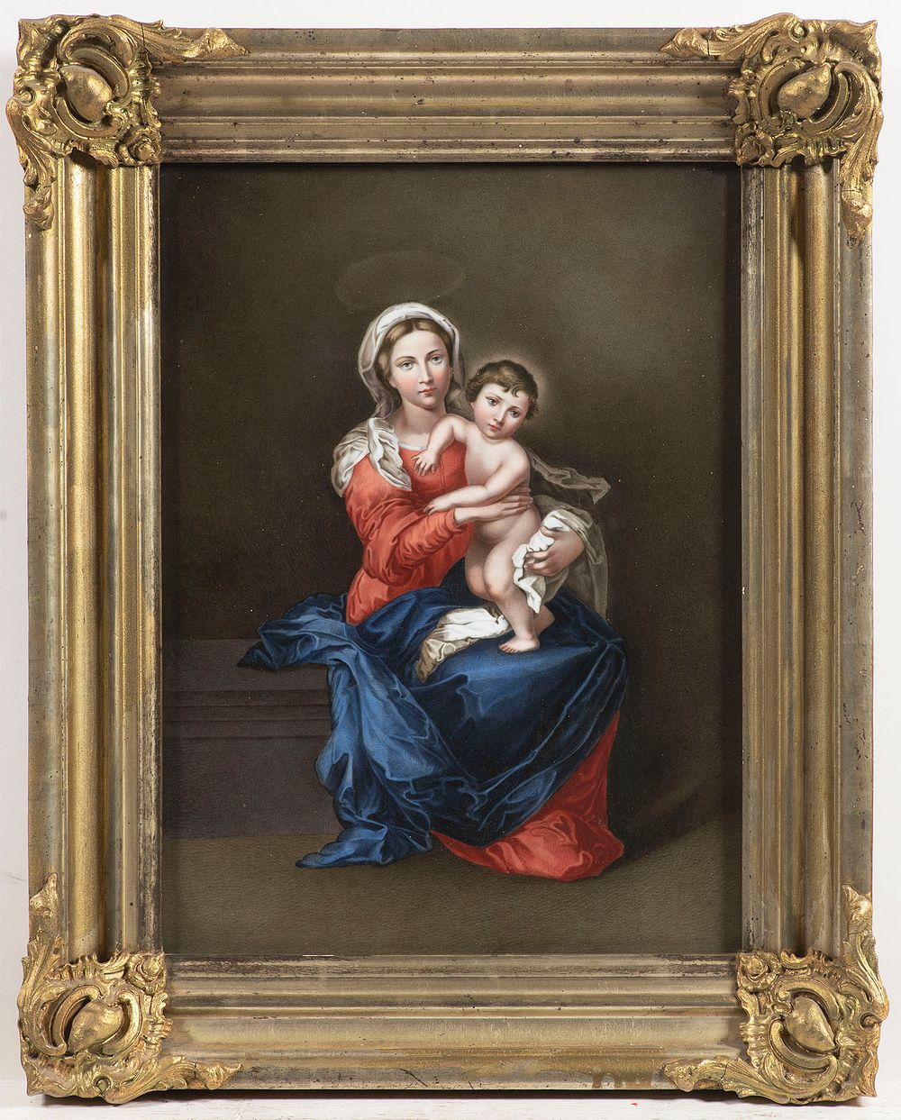 Painting on fine porcelain, 19th century - Mary with child. Painting on fine porcelain, 19th 