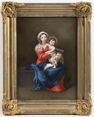Painting on fine porcelain, 19th century - Mary with child. Painting on fine porcelain, 19th 