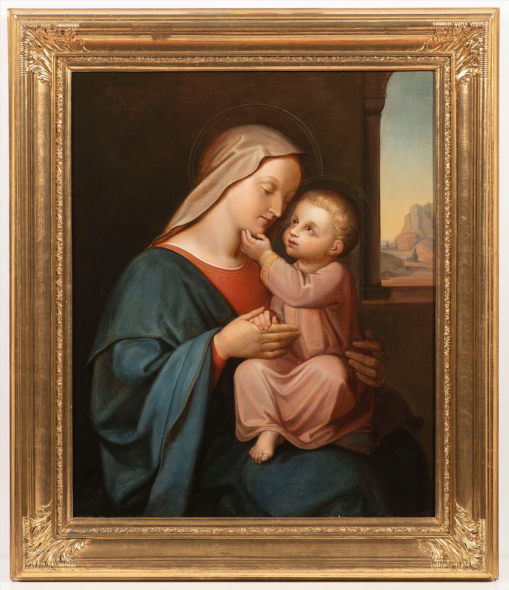 19th century painter - Madonna and Child. Madonna and Child Oil on canvas 68 x 55 cm . 
