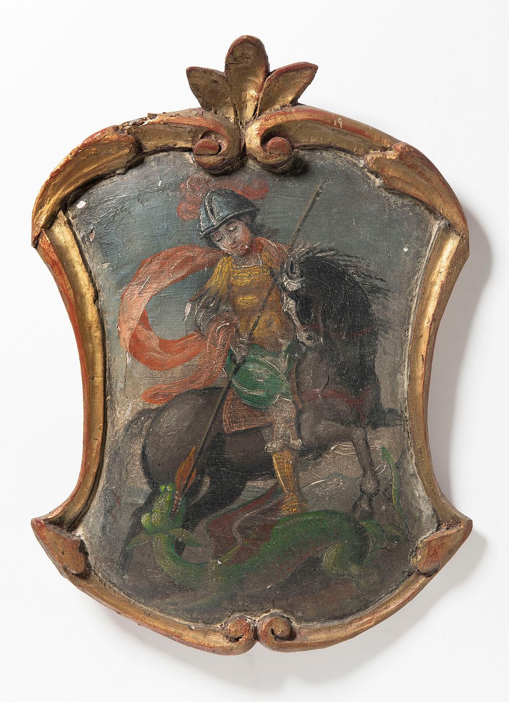 Painter 18th century
Saint George and the Dragon. A charming and characterful painting on a 
