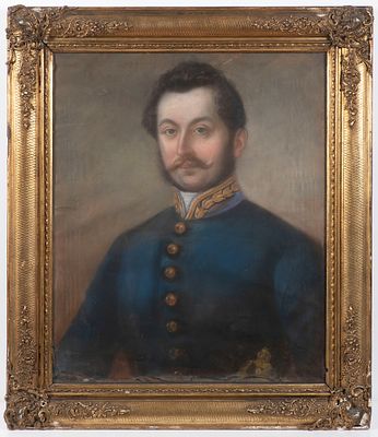 19th-century French painter. Portrait of a man in uniform, pastel, 67 x 55 cm, Dimensions 67 x 55 cm