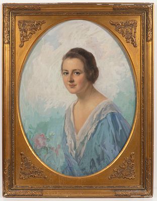 Painter around 1925. Portrait of a Lady. Portrait of a Lady. Mixed media, signed Arenz 1925 
