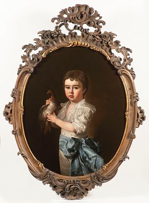 19th Century Painter . Portrait of a Child with a Bird. A mid-19th-century portrait painting 