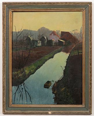 20th century painter - Rural landscape with a river. Rural landscape with a river. Oil on wood 