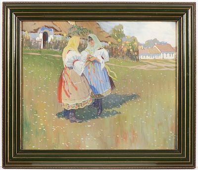 Czech or Slovak painter, 19th century - Girls in Traditional Clothes. Watercolor on paper 41 x 