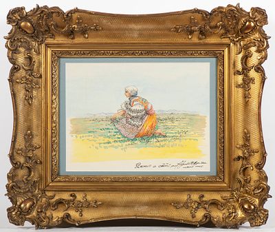 Jan Uprka (1900-1975) - Jan Uprka (1900-1975). Girl Kneeling in a Field. This watercolor painting 