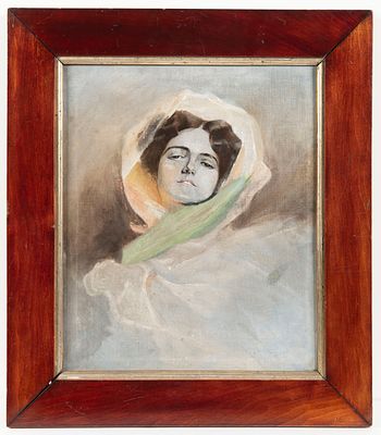 Artist Unknown (circa 1900) Portrait of a Woman with a Shawl. Executed in oil on canvas, the 