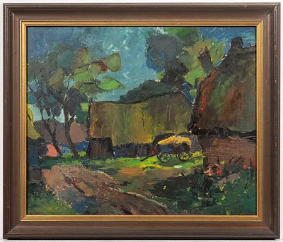 20th century painter - Rural scene. Rural scene, signed illegible lower right. Oil on plywood 50 