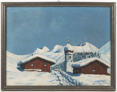 Mountain landscape in winter Oil on cardboard 32 x 43 cm Dimensions 32 x 43 cm