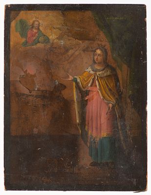 Icon of a Female Saint
Eastern European School, 19th Century. This icon depicts a female saint 