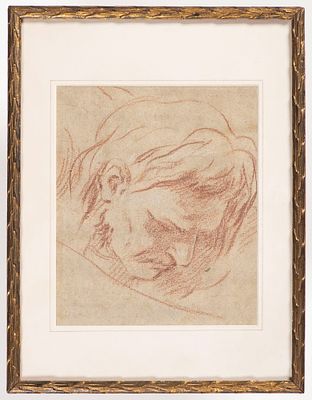 Italain Master , 17th Century. This expressive red chalk study depicts the head of a man in 