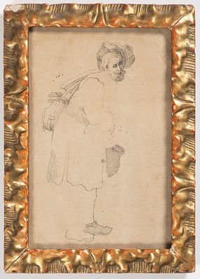 Man with a Jug and Travel Bag
Dutch, Early 17th Century. This lively pen drawing depicts a 
