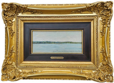 ЛЕВИТАН Исаак Ильич (1860-1900) "На озере". Этюд 1890-е годы Картон, масло. 10,5 х 24,4 см. Эксп 