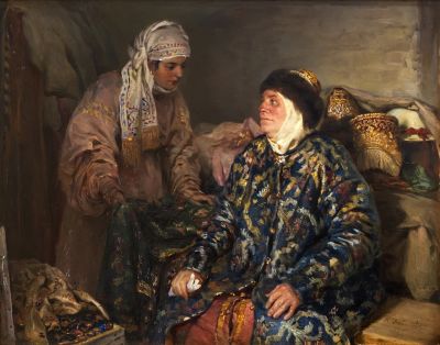 ЛЕБЕДЕВ Клавдий Васильевич (1852-1916) "Боярыня". ("Совещание с боярыней") 189(8?) Дерево 