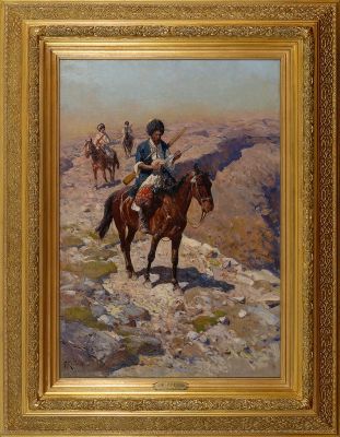 РУБО Франц Алексеевич (1856-1928) "Отряд горцев на перевале" 1890-1910-е годы Холст, масло. 87 