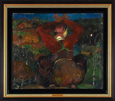 МАЛЯВИН Филипп Андреевич (1869-1940) "Сидящая крестьянка" 1930-е годы Холст, масло 54,5 х 65,5. 