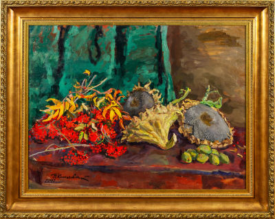 КОНЧАЛОВСКИЙ Пётр Петрович (1876-1956) "Натюрморт. Подсолнухи и рябина" 1947 год Холст, масло. 