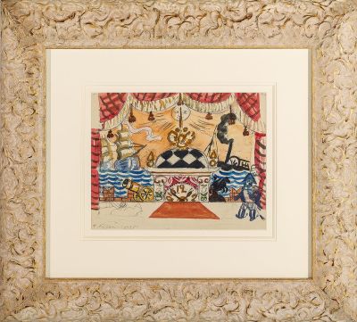 КУСТОДИЕВ Борис Михайлович (1878-1927) ДВОРЕЦ. ЭСКИЗ ДЕКОРАЦИИ ДЛЯ СПЕКТАКЛЯ &laquo;БЛОХА&raquo;, I акт 