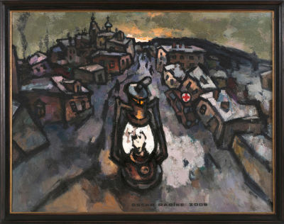 ОСКАР РАБИН "Город в провинции с фонарем" 2006 год Холст, масло. 88 х 120 см. Экспертное 