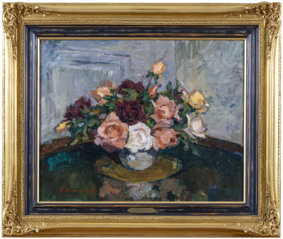 ИОГАНСОН Борис Владимирович
"Натюрморт с розами" 1950-е гг.
Холст, масло 54х67 см. Экспертное 
