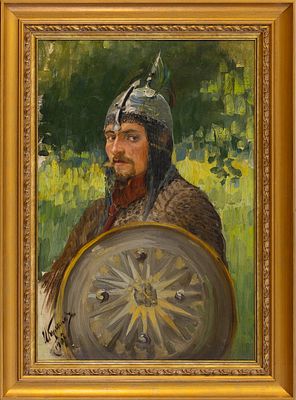 КУЛИКОВ Иван Семенович
«Древнерусский воин»
1907 г. 
Холст, масло
91 х 62 см. Экспертное 