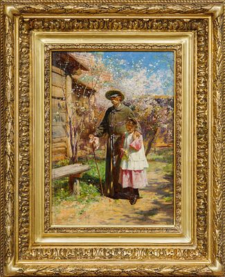 КАСАТКИН Николай Александрович
«Старик с внучкой в цветущем саду»
1892 г.
Дерево, масло
32 х 23,5 см