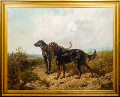 ФРЕНЦ Рудольф Фердинандович
«Сеттер-гордон и черный ретривер»
1870 г.
Холст, масло
134 х 169,5 см. 