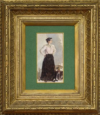 РЕПИН Илья Ефимович
«Этюд женской фигуры»
Конец XIX в.
Холст на картоне, масло
22 х 11,7 см. Экс 