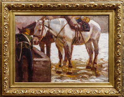 ВЛАДИМИРОВ Иван Алексеевич
«Кавалерист с лошадьми у колодца»
1890-1900-е гг.
Холст, масло
58,8 