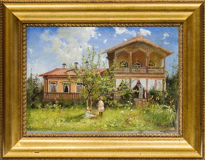 РЯБУШКИН Андрей Петрович
«Дача в усадьбе Тюменева» 
1888 г.
Холст, масло
30 х 43 см. Экспер 