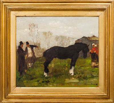 ИСУПОВ Алексей Владимирович
&laquo;‎Продажа жеребца&raquo;
Конец 1930-х – начало 1940-х гг.
Фанера, масло 
