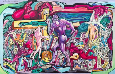 НЕИЗВЕСТНЫЙ Эрнст Иосифович 
&laquo;Гиганты становятся больше&raquo; 
1980–1986 гг.
Холст, акрил, масло
112 