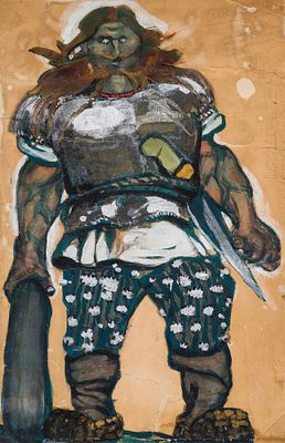 МАЛЮТИН Сергей Васильевич
&laquo;Соловей-разбойник. Эскиз фигуры&raquo;
1922 г.
Картон, гуашь, серебряная и 