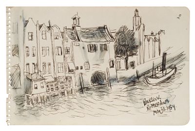 БУРЛЮК Давид Давидович
&laquo;Вид Роттердама&raquo;
1954 г.
Бумага, тушь, акварель
13,8 х 21,7 см. Провенанс 