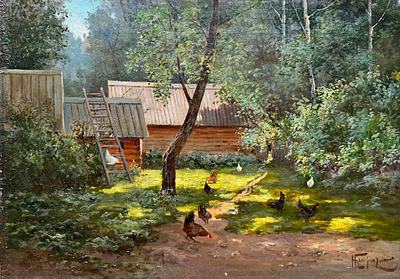 КОНСТАНТИНОВ Николай Константинович
&laquo;Пейзаж с курами&raquo;
1900-е − 1910-е гг.
Холст, масло
42 х 60,5 см