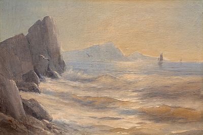 АЛИСОВ Михаил Александрович
&laquo;Скалистый берег&raquo;
1920-е гг.
Фанера, масло
30 х 46 см. Экспертное 