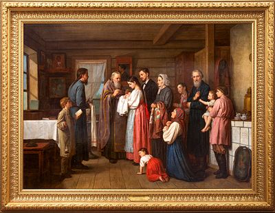 КАРНЕЕВ Аким Егорович
&laquo;Крестины&raquo;, авторский вариант одноименной картины 1873 г. из собрания 