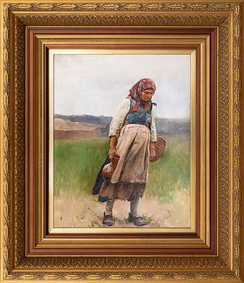 ЛЕБЕДЕВ Клавдий Васильевич 
&laquo;Крестьянка с кувшином и корзинкой. Этюд к картине "С пахоты"&raquo;
1903 