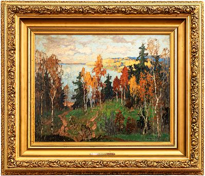 ГОРБАТОВ Константин Иванович 
&laquo;Осенний пейзаж. Вид на реку Хафель&raquo;
1930-е гг.
Холст на картоне 