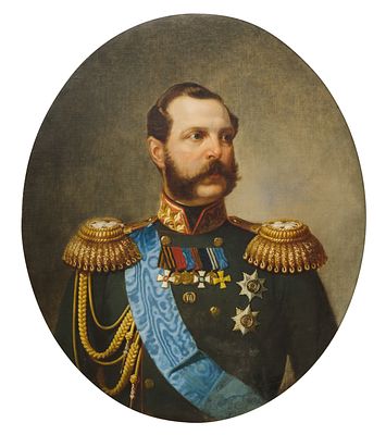 &laquo;‎Портрет императора Александра II Освободителя&raquo;
Конец 1860-х гг.
Холст, масло
88 х 74,5 см. Экс 