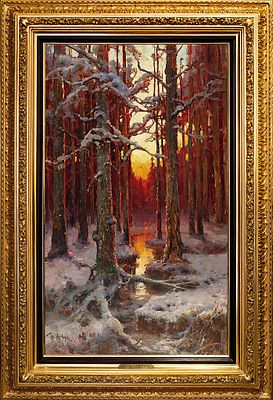 КЛЕВЕР Юлий Юльевич
&laquo;Закат в зимнем лесу&raquo;
1912 г.
Холст, масло
116 х 68,5 см. Экспертное 