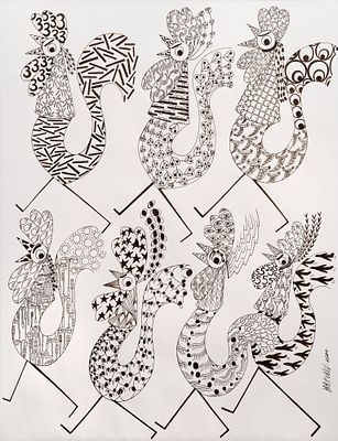 БАРТЕНЕВ, Андрей
&laquo;Петухи&raquo;
2004 г. 
Бумага, тушь
49,7 х 65,2 см. Графическая работа &laquo;Петухи&raquo; была 